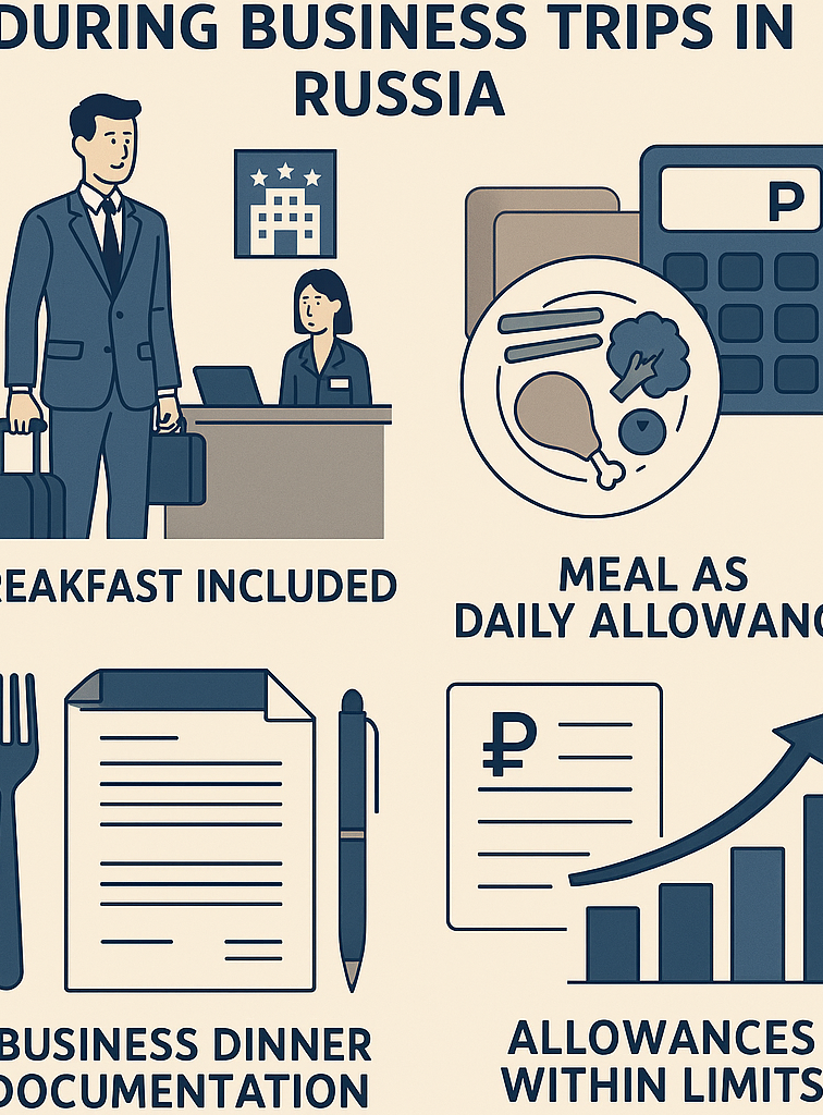 Разбираемся, когда работодатель обязан оплачивать питание в командировке, как считаются суточные и НДФЛ, что с едой в отеле, поезде и на деловых ужинах.